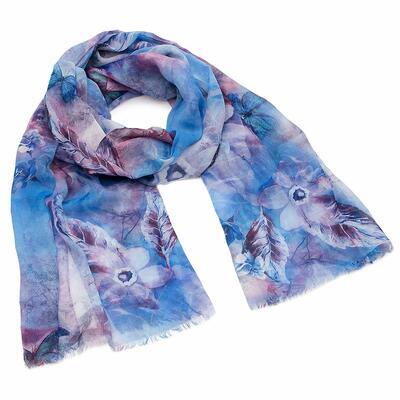 Classic women's scarf - blue with flowers - 1
