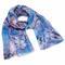 Classic women's scarf - blue with flowers - 1/2