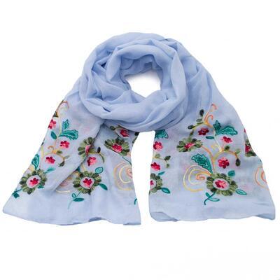 Classic women's scarf - light blue with flowers