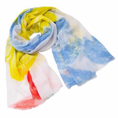 Classic women's scarf - blue and yellow with flowers - 1