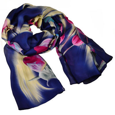 Classic women's scarf - blue and brown - 1