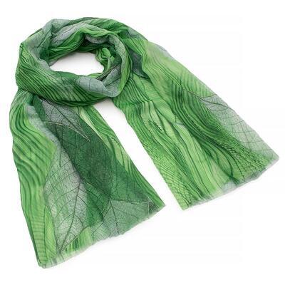 Classic women's scarf - green with leaves - 1