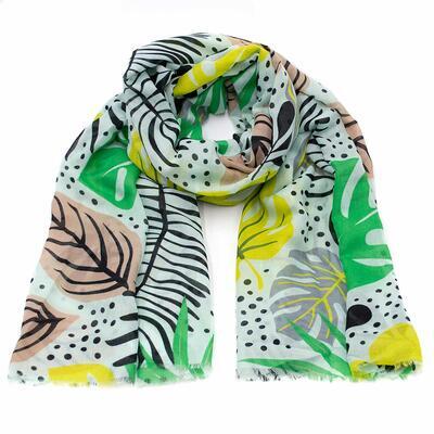 Classic women's scarf - green with print - 1