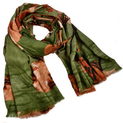 Classic women's scarf - green and orange - 1