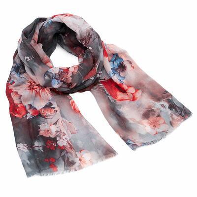 Classic women's scarf - black and red with flowers - 1