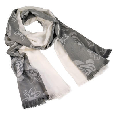 Classic women's scarf - grey and white - 1