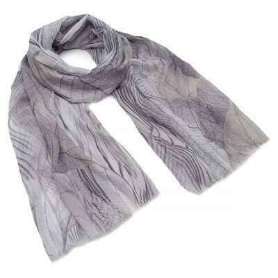 Classic women's scarf - grey with leaves - 1