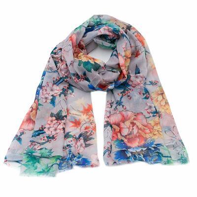 Classic women's scarf - light grey with print - 1