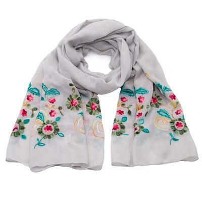 Classic women's scarf - light grey with flowers