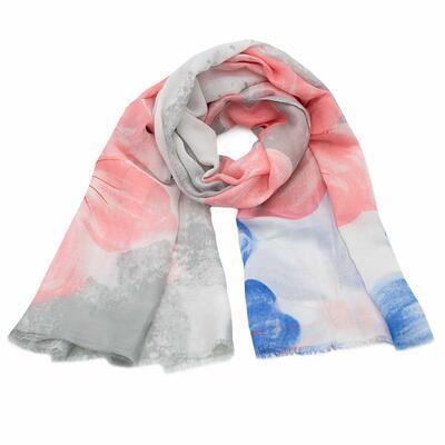 Classic women's scarf - grey and pink with flowers - 1