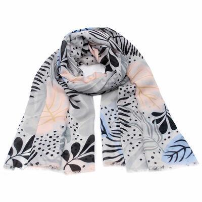 Classic women's scarf - grey and light blue with print - 1