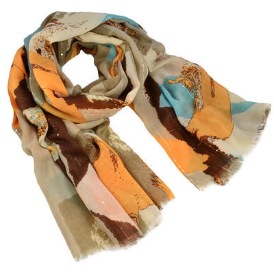 Classic women's scarf - brown and yellow - 1
