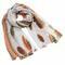 Classic women's scarf - white and orange with multicolor print - 1/2