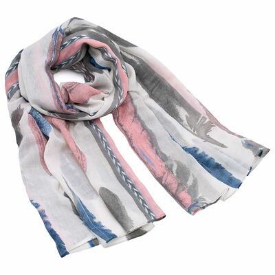 Classic women's scarf - white and pink with multicolor print - 1