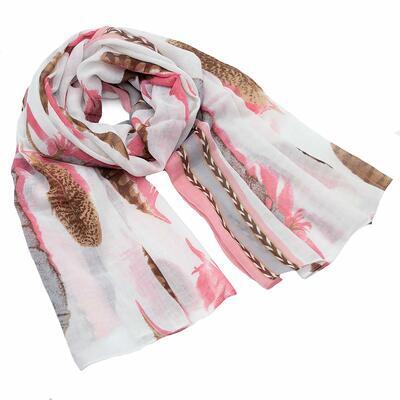 Classic women's scarf - white and pink with multicolor print - 1