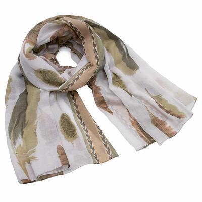 Classic women's scarf - white and brown with multicolor print - 1