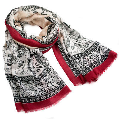 Classic women's scarf - white and red - 1