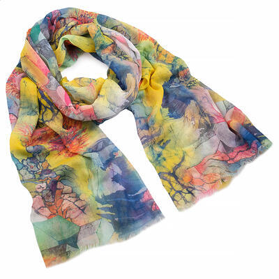 Classic women's scarf - yellow and blue - 1