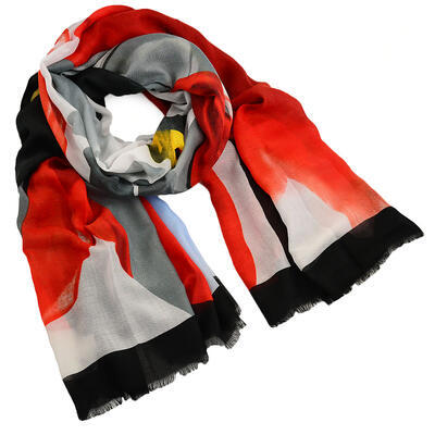 Classic women's scarf - beige and red - 1