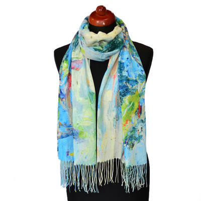 Classic women's scarf - beige and red - 1