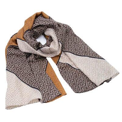 Classic women's scarf - brown and beige - 1
