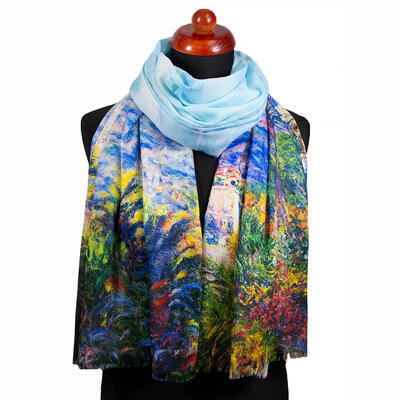 Classic women's scarf - light blue and green
