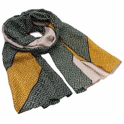 Classic women's scarf - green and mustard yellow - 1