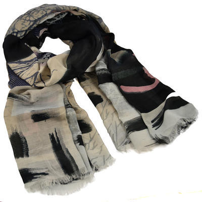 Classic women's scarf - grey and black - 1