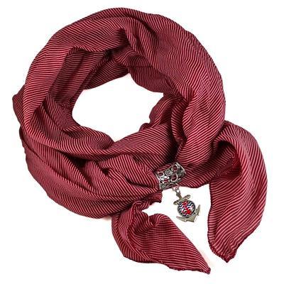 Warm scarf with necklace - grey&wine-coloured