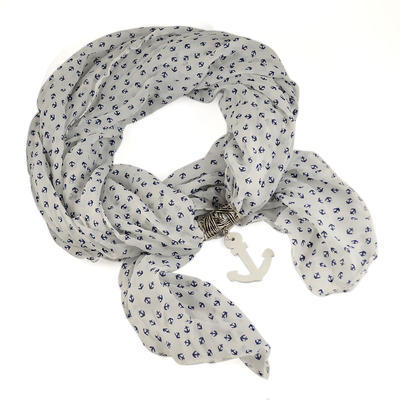 Warm scarf with necklace - grey&wine-coloured