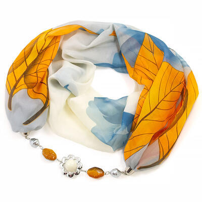 Jewelry scarf Extravagant - grey and orange - 1