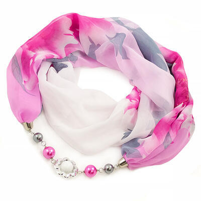 Jewelry scarf Extravagant - white and pink - 1