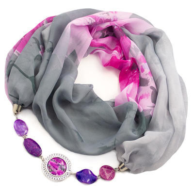 Scarf Extravagant - grey with flowers - 1