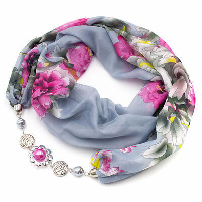 Jewelry scarf Extravagant - grey and pink - 1