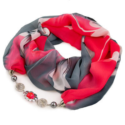 Jewelry scarf Extravagant - grey and red - 1
