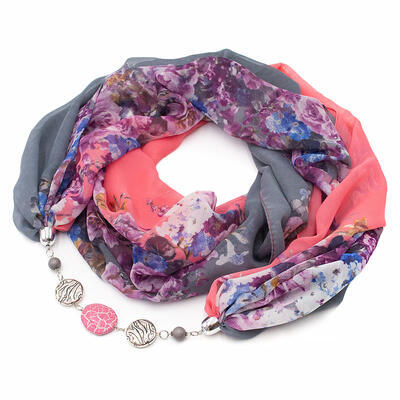 Jewelry scarf Extravagant - grey and pink - 1