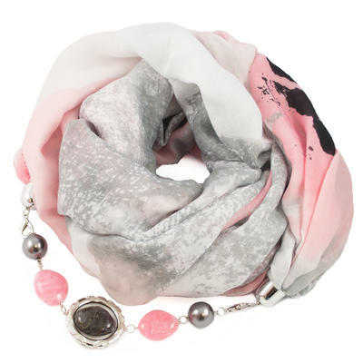 Cotton jewelry scarf - white and pink - 1