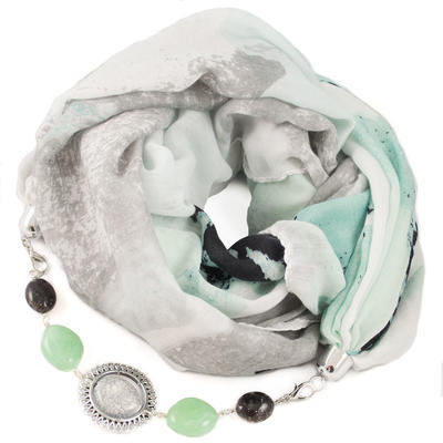Cotton jewelry scarf - white and green
