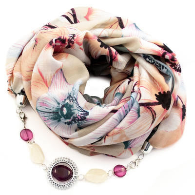 Cotton jewelry scarf - beige and grey