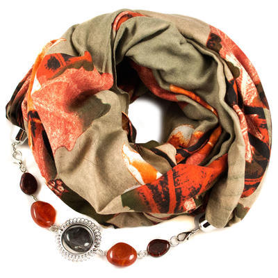 Cotton scarf - red&beige