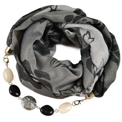 Cotton jewelry scarf - grey and black