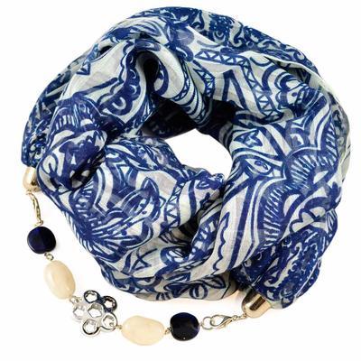 Cotton jewelry scarf - white and blue