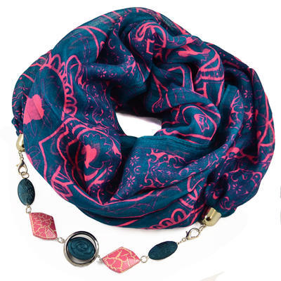 Cotton jewelry scarf - blue and pink