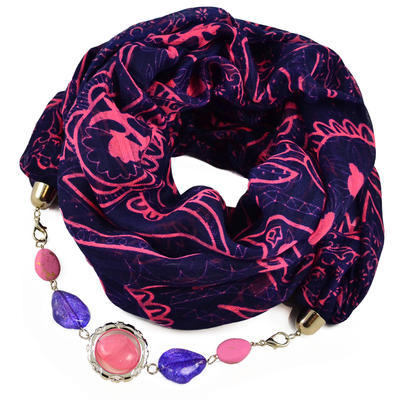 Cotton jewelry scarf - blue and pink