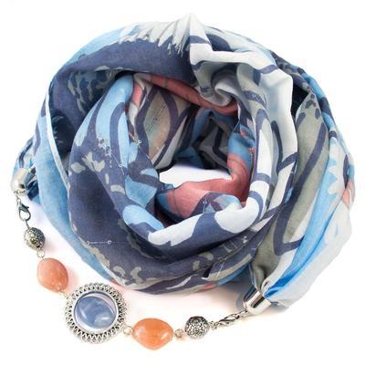 Cotton jewelry scarf - blue and white