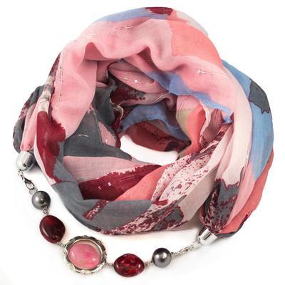 Cotton jewelry scarf - pink and grey