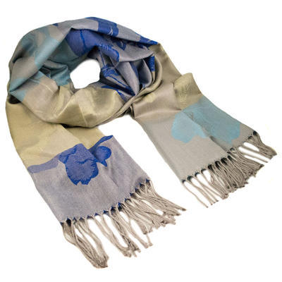 Classic warm scarf - blue and beige - 1