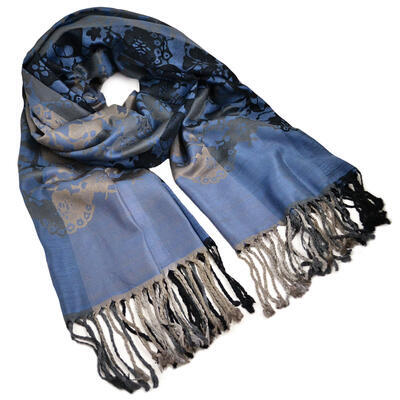 Classic warm scarf - blue and grey - 1