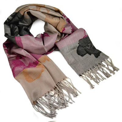 Classic warm scarf - brown and wine red - 1