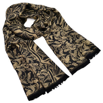 Classic warm scarf - blue and beige - 1